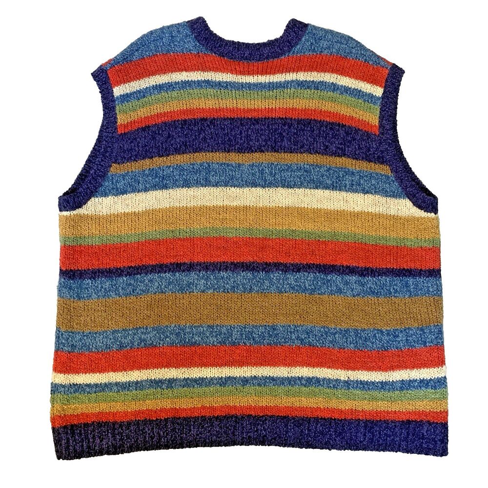 VTG 80s Capistrano Jeans Colorful Striped Sweater Vest Women's XL Taiwan R.O.C - Picture 4 of 7
